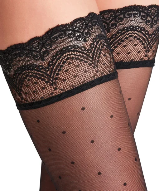 Falke Selvsiddende/ Overknee<3009 BLACK - Dot STU Fine Stay-Up