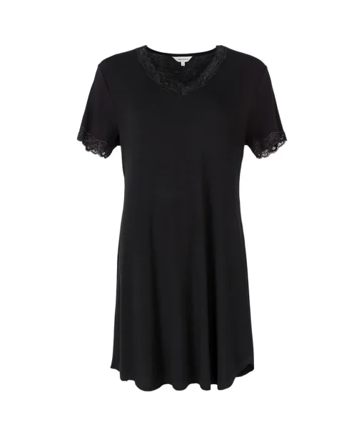 Lady Avenue Natkjoler/ Underkjoler/ Chemiser<02 BLACK - LA - Bamboo Homewear Bamboo Short Sleeve Nightdress