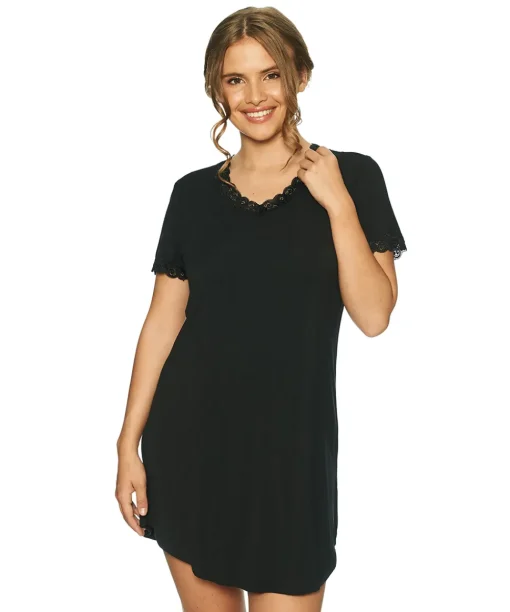 Lady Avenue Natkjoler/ Underkjoler/ Chemiser<02 BLACK - LA - Bamboo Homewear Bamboo Short Sleeve Nightdress