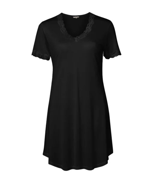 Lady Avenue Natkjoler/ Underkjoler/ Chemiser<02 BLACK - LA - Silk Jersey Nightgown W/Sleeve