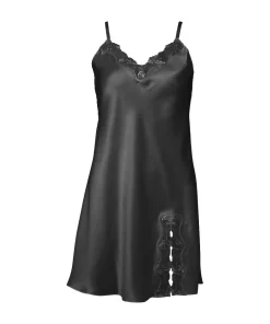 Lady Avenue Underkjoler/ Negligé|Natkjoler/ Underkjoler/ Chemiser<02 BLACK - LA - Silk Woven Slip W/Lace