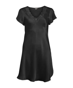 Lady Avenue Natkjoler/ Underkjoler/ Chemiser<02 BLACK - LA - Silk Woven Slip W/Lace