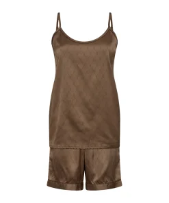 Hype The Detail Top/ Loungeshirt/ Pyjamas|Pyjamas/ Loungewear<89 BRUN - Satin Short Set