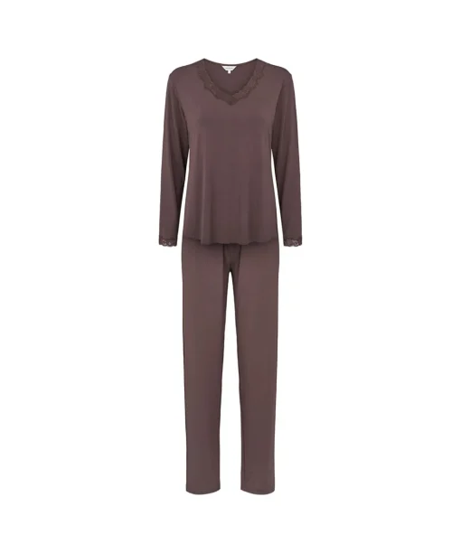 Lady Avenue Pyjamas/ Loungewear<190 COFFEE BEAN - Bamboo Homewear Bamboo Long Sleeve Pyjamas Wit