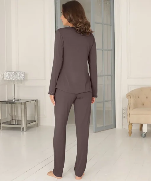 Lady Avenue Pyjamas/ Loungewear<190 COFFEE BEAN - Bamboo Homewear Bamboo Long Sleeve Pyjamas Wit