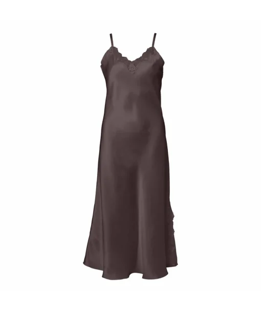 Lady Avenue Natkjoler/ Underkjoler/ Chemiser<190 COFFEE BEAN - Silk Long Nightgown W/Lace