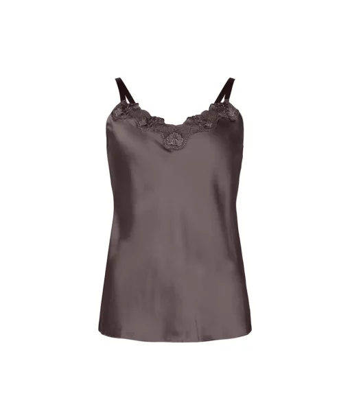 Lady Avenue Top/ Loungeshirt/ Pyjamas|Natkjoler/ Underkjoler/ Chemiser<190 COFFEE BEAN - Silk Woven Camisole W/Lace