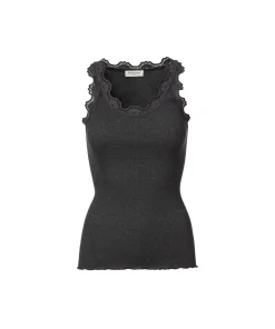 Rosemunde Undertøj<009 DARK GREY MELANGE - Silk Top Regular W/Vintage Lace