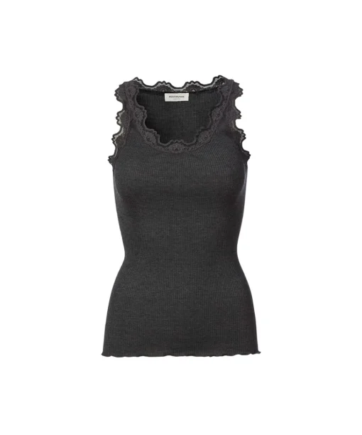 Rosemunde Undertøj<009 DARK GREY MELANGE - Silk Top Regular W/Vintage Lace