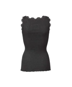 Rosemunde Undertøj<009 DARK GREY MELANGE - Silk Top Regular W/Vintage Lace