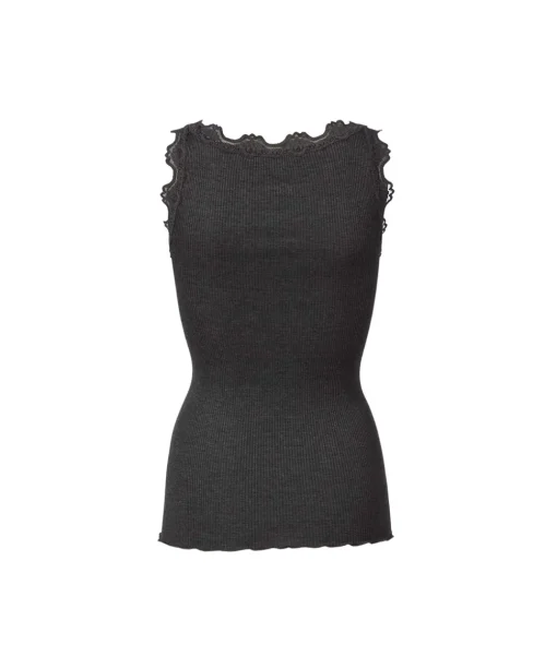 Rosemunde Undertøj<009 DARK GREY MELANGE - Silk Top Regular W/Vintage Lace