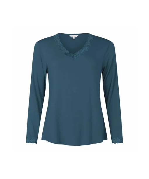 Lady Avenue Top/ Loungeshirt/ Pyjamas|Pyjamas/ Loungewear<180 DARK PETROL - Bamboo Homewear Bamboo Long Sleeve Pyjamas Wit