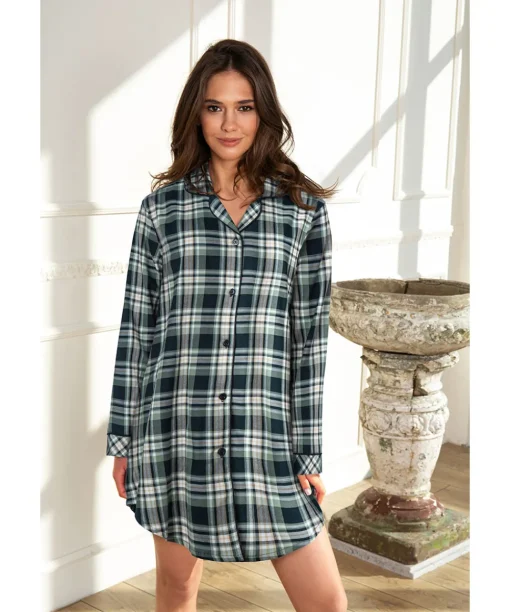 Lady Avenue Natskjorter/ Big Shirts<1024 FORREST CHECKS - Homewear - Cotton & satin Cotton Flannel Nightshirt