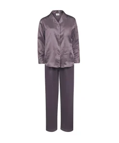 Lady Avenue Top/ Loungeshirt/ Pyjamas<354 GRAPHITE - LA - Homewear - Cotton & satin Satin Long Sleeve Pyjamas