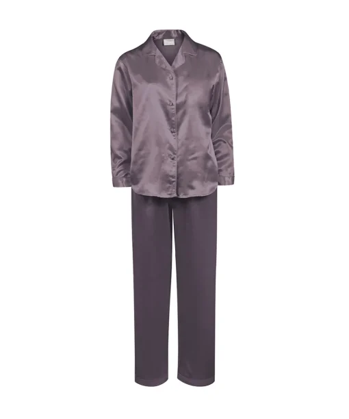 Lady Avenue Top/ Loungeshirt/ Pyjamas<354 GRAPHITE - LA - Homewear - Cotton & satin Satin Long Sleeve Pyjamas
