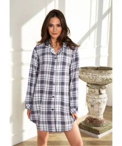 Lady Avenue Natskjorter/ Big Shirts<1034 GRAPHITE CHECKS - Homewear - Cotton & satin Cotton Flannel Nightshirt