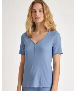 Calida Top/ Loungeshirt/ Pyjamas<399 HYDRANGEA BLUE - Favourites Harmony Shirt short-sleeve
