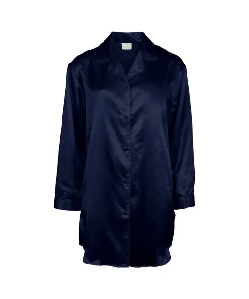 Lady Avenue Natskjorter/ Big Shirts<355 INDIGO - LA - Homewear - Cotton & satin Satin Long Sleeve Nightshirt