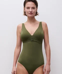 Femilet Badedragter<079 KHAKI - Rivero Wirefree Plunge T-shirt Swims.