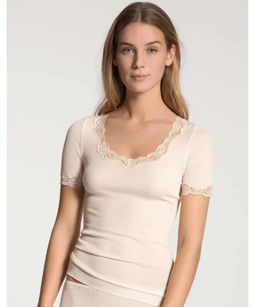 Calida Undertøj<090 LIGHT IVORY - Richesse Lace Top Short-Sleeve