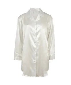 Lady Avenue Natkjoler/ Underkjoler/ Chemiser<00 OFF-WHITE - LA - Homewear - Cotton & satin Satin Long Sleeve Nightshirt