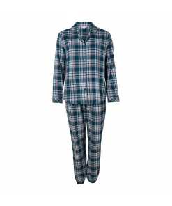 Lady Avenue Top/ Loungeshirt/ Pyjamas<1014 PETROL CHECKS - Homewear - Cotton & satin Cotton Flannel Pyjamas
