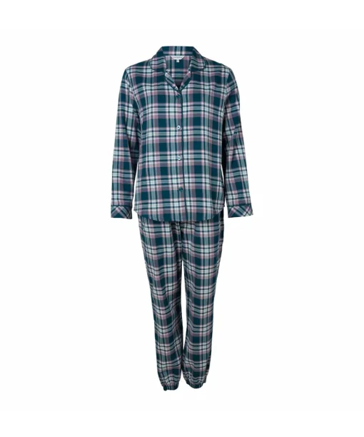 Lady Avenue Top/ Loungeshirt/ Pyjamas<1014 PETROL CHECKS - Homewear - Cotton & satin Cotton Flannel Pyjamas