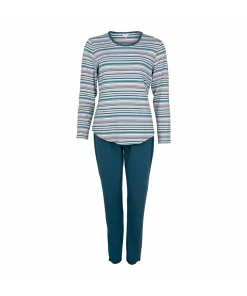 Lady Avenue Top/ Loungeshirt/ Pyjamas<1015 PETROL STRIPE - Bamboo Homewear Long Sleeve Pyjamas