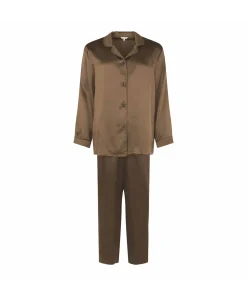 Lady Avenue Top/ Loungeshirt/ Pyjamas<117 PINE BARK - Silk Woven Basic Pyjamas