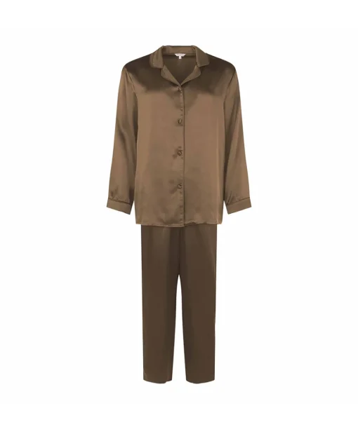 Lady Avenue Top/ Loungeshirt/ Pyjamas<117 PINE BARK - Silk Woven Basic Pyjamas