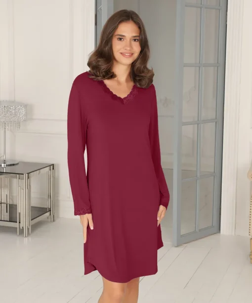 Lady Avenue Natkjoler/ Underkjoler/ Chemiser<194 RUBY RED - Bamboo Homewear Bamboo Long Sleeve Nightdress