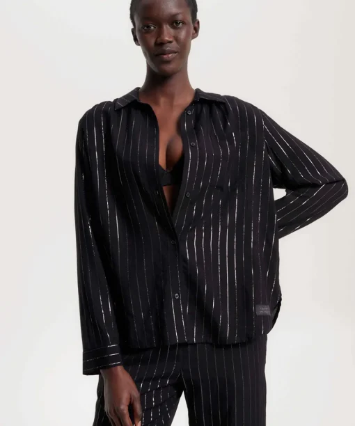 Tommy Hilfiger Top/ Loungeshirt/ Pyjamas<0JV ITHACA LUREX BLACK - Th Logo Lace Other Woven Tops